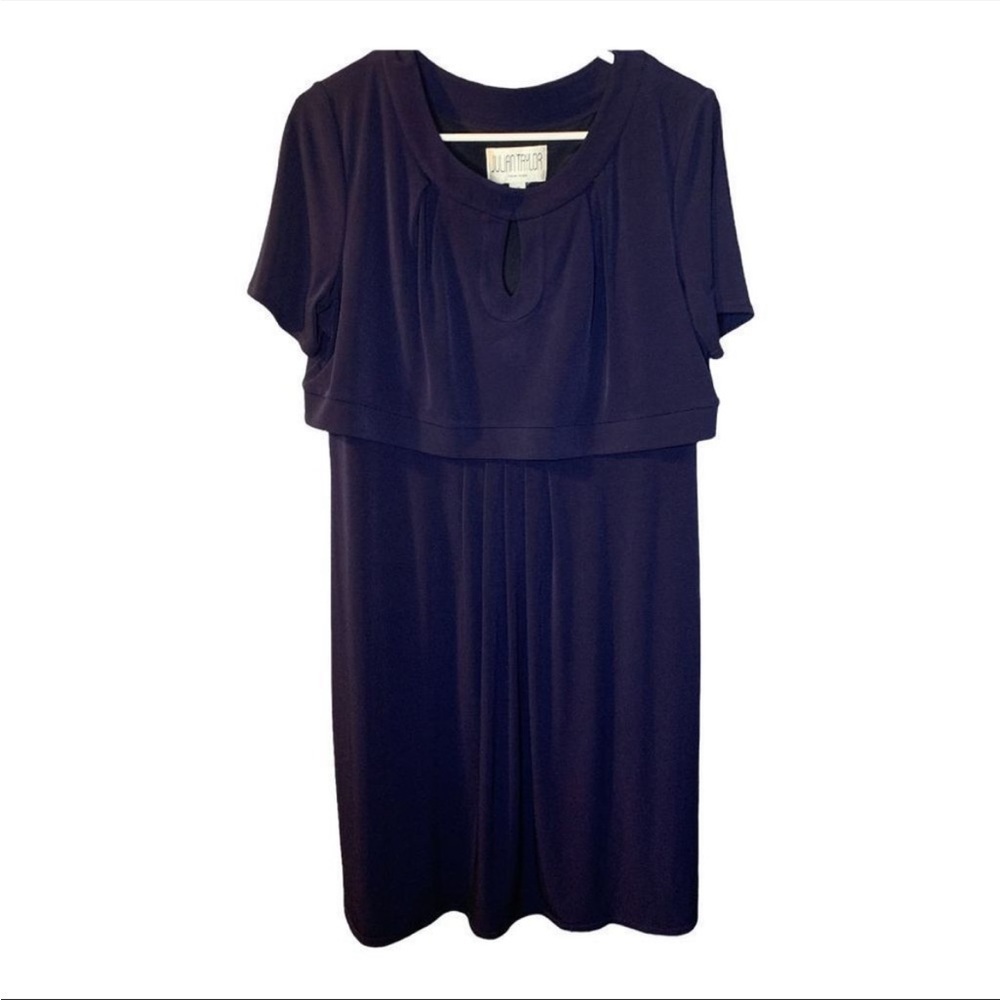 Julian Taylor Navy Keyhole Short Sleeve Layered Tiered Dress 14 Petite